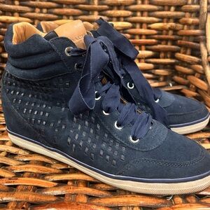 Coach Danae hidden wedge high-top sneakers in blue suede in size 8.5